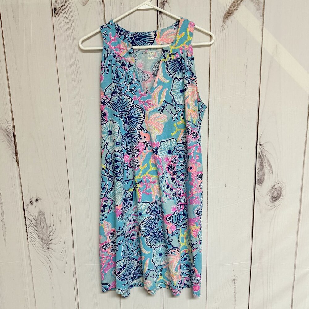 Lilly Pulitzer Ross Shift Dress Large Bali Blue Once‎ Upon a Tide EUC